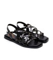 SANDALIA PLANA DE PIEL CON TACHUELAS NEGRO PORRONET 3113 VICTORIA