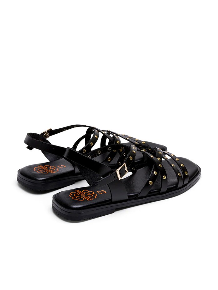 SANDALIA PLANA DE PIEL CON TACHUELAS NEGRO PORRONET 3113 VICTORIA
