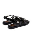 SANDALIA PLANA DE PIEL CON TACHUELAS NEGRO PORRONET 3113 VICTORIA