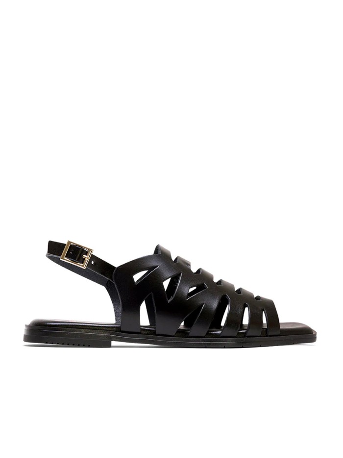 SANDALIA PLANA DE PIEL TIRAS NEGRO PORRONET 3120 VIOLETA