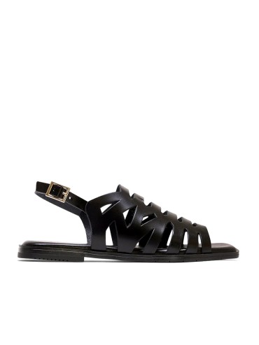 SANDALIA PLANA DE PIEL TIRAS NEGRO PORRONET 3120 VIOLETA