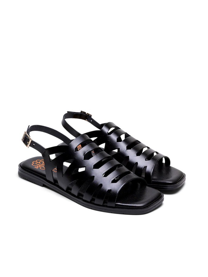 SANDALIA PLANA DE PIEL TIRAS NEGRO PORRONET 3120 VIOLETA