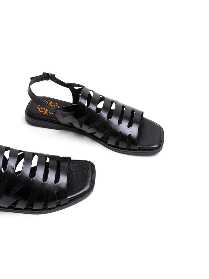SANDALIA PLANA DE PIEL TIRAS NEGRO PORRONET 3120 VIOLETA