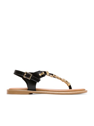 SANDALIA ESCLAVA PLANA PIEL CON ABALORIOS NEGRO PORRONET ESTELA 3112