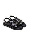 SANDALIA PLANA DE PIEL CON TACHUELAS NEGRO PORRONET 3125 MÓNICA