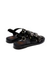 SANDALIA PLANA DE PIEL CON TACHUELAS NEGRO PORRONET 3125 MÓNICA