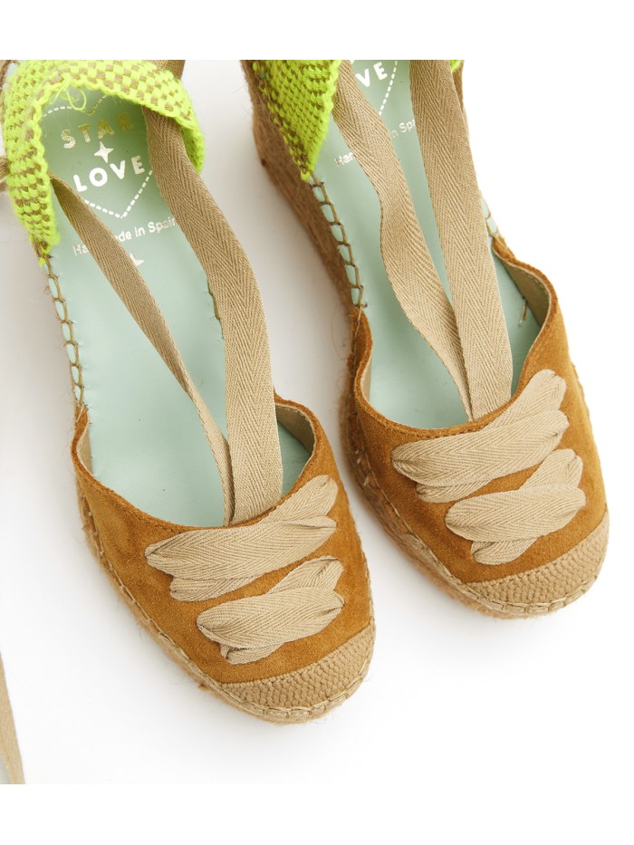 ALPARGATAS DE YUTE CON CUÑA STAR LOVE MERIDIAN 52 CANELA-AMARILLO