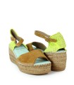 ALPARGATA DE CUÑA EN PIEL SERRAJE FLUOR STAR LOVE DALIM 52 CANELA-AMARILLO