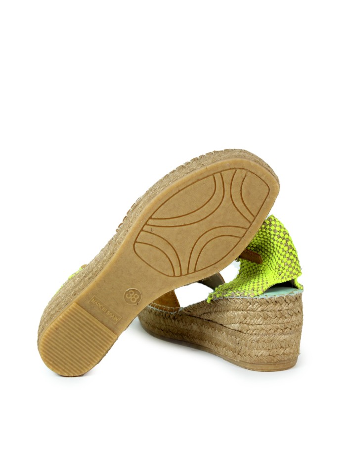 ALPARGATA DE CUÑA EN PIEL SERRAJE FLUOR STAR LOVE DALIM 52 CANELA-AMARILLO