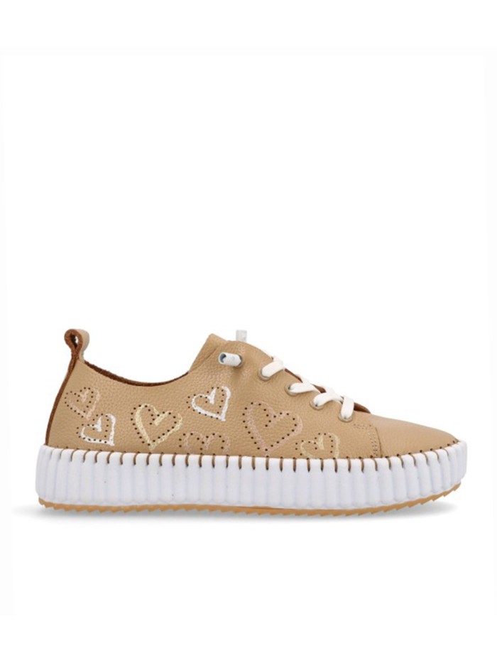 ZAPATILLAS FRESCAS DE PIEL CON CORAZONES THE HAPPY MONK MALLORCA 009 BEIGE
