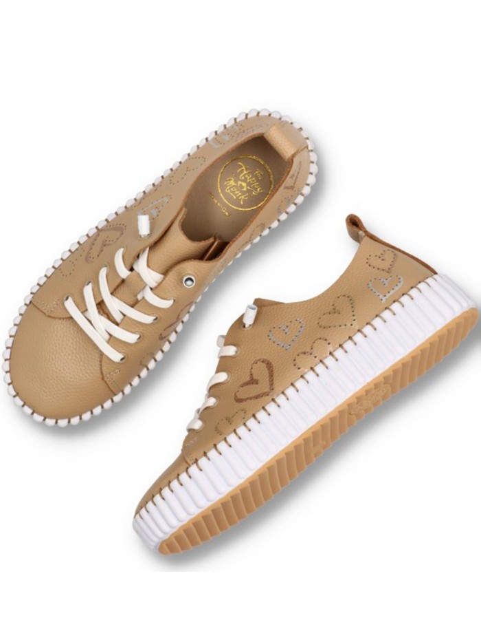 ZAPATILLAS FRESCAS DE PIEL CON CORAZONES THE HAPPY MONK MALLORCA 009 BEIGE
