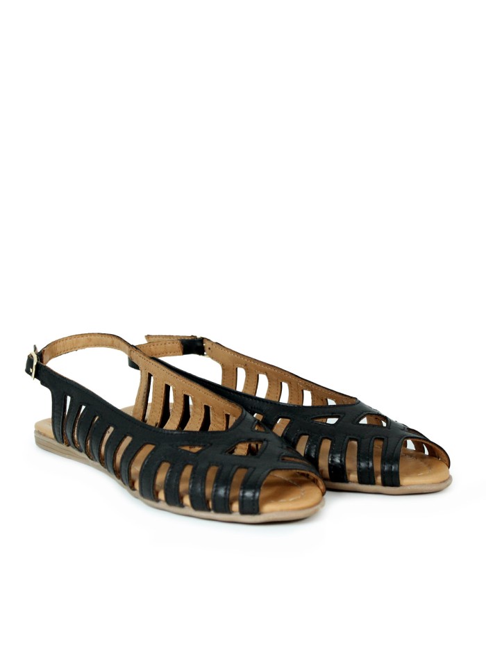 SANDALIAS MULTITIRAS DE PIEL NEGRAS TOP 3 SR25455
