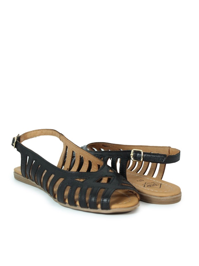 SANDALIAS MULTITIRAS DE PIEL NEGRAS TOP 3 SR25455