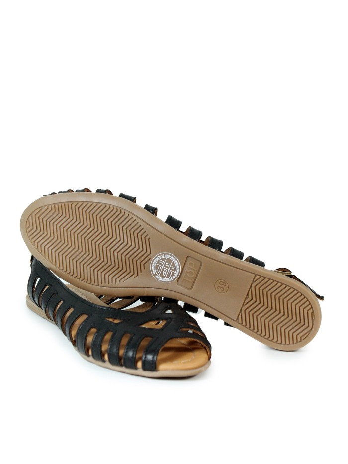 SANDALIAS MULTITIRAS DE PIEL NEGRAS TOP 3 SR25455