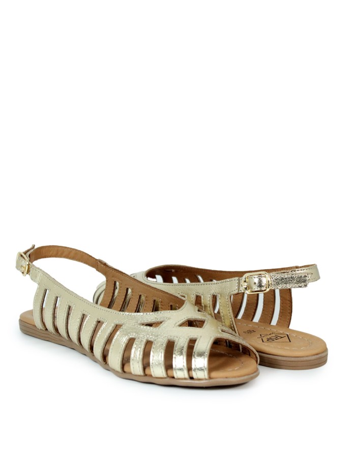 SANDALIAS DE PIEL MULTITIRAS METALIZADAS EN ORO TOP 3 SR25455