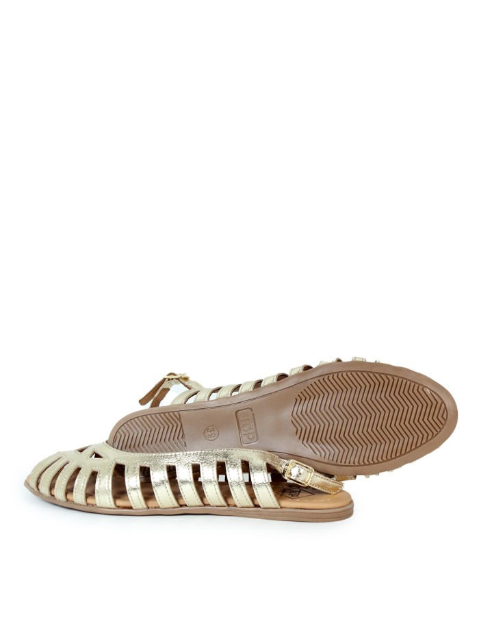SANDALIAS DE PIEL MULTITIRAS METALIZADAS EN ORO TOP 3 SR25455