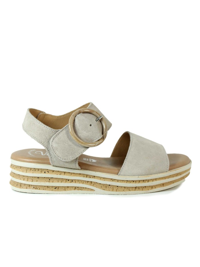 SANDALIAS DE PIEL CON CUÑA DE CORCHO 1945  VALERIA TAUPE