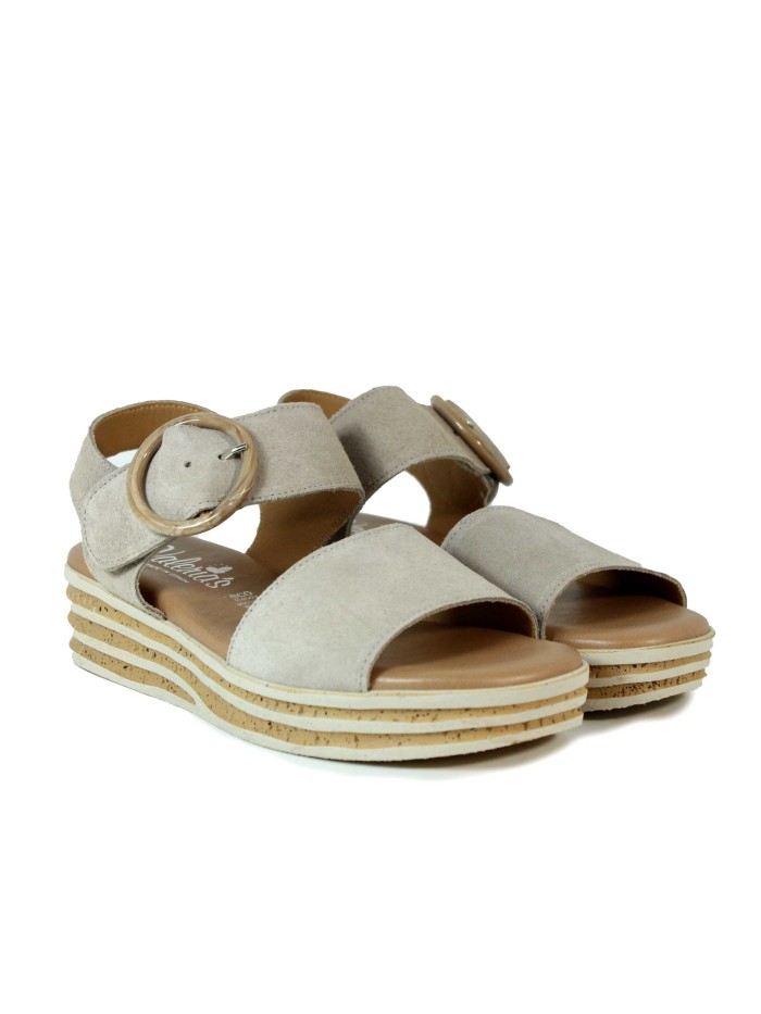 SANDALIAS DE PIEL CON CUÑA DE CORCHO 1945  VALERIA TAUPE
