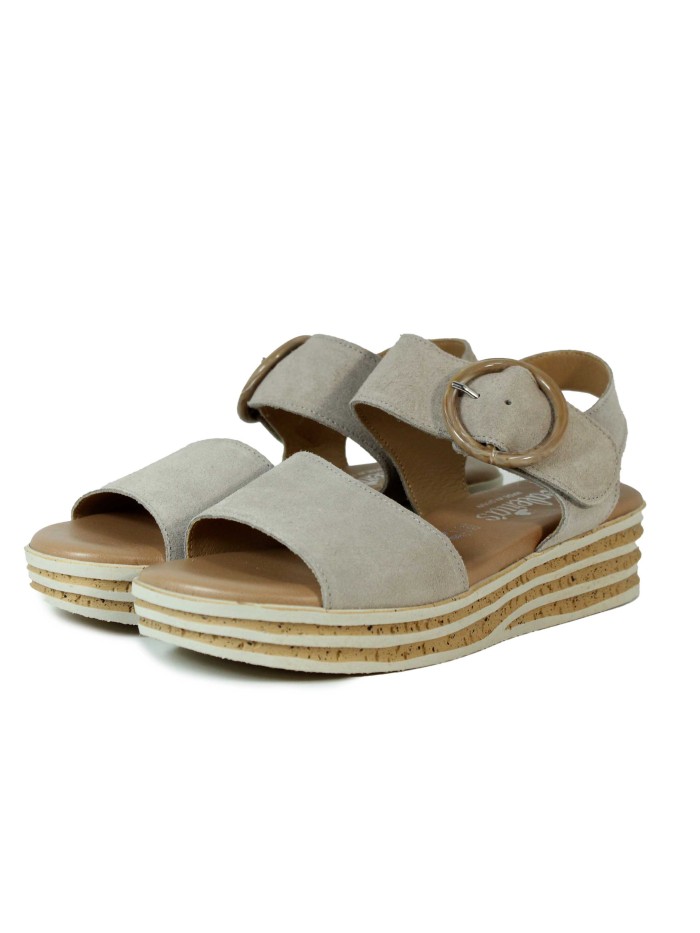 SANDALIAS DE PIEL CON CUÑA DE CORCHO 1945  VALERIA TAUPE