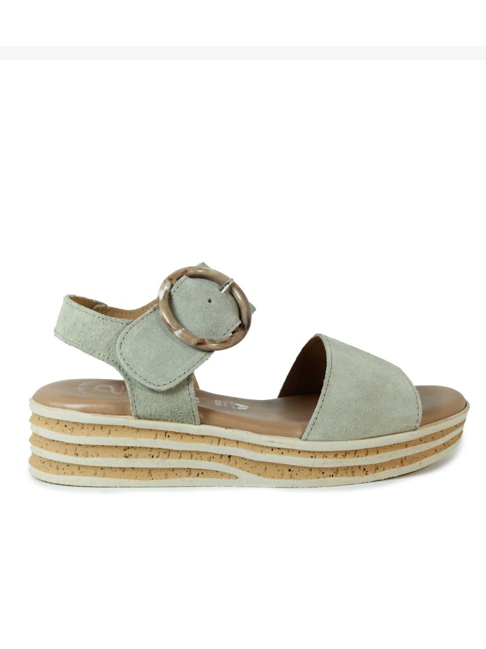 SANDALIAS DE PIEL CON CUÑA DE CORCHO 1945 VALERIA´S VERDE