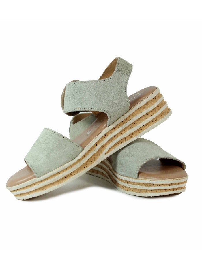 SANDALIAS DE PIEL CON CUÑA DE CORCHO 1945 VALERIA´S VERDE