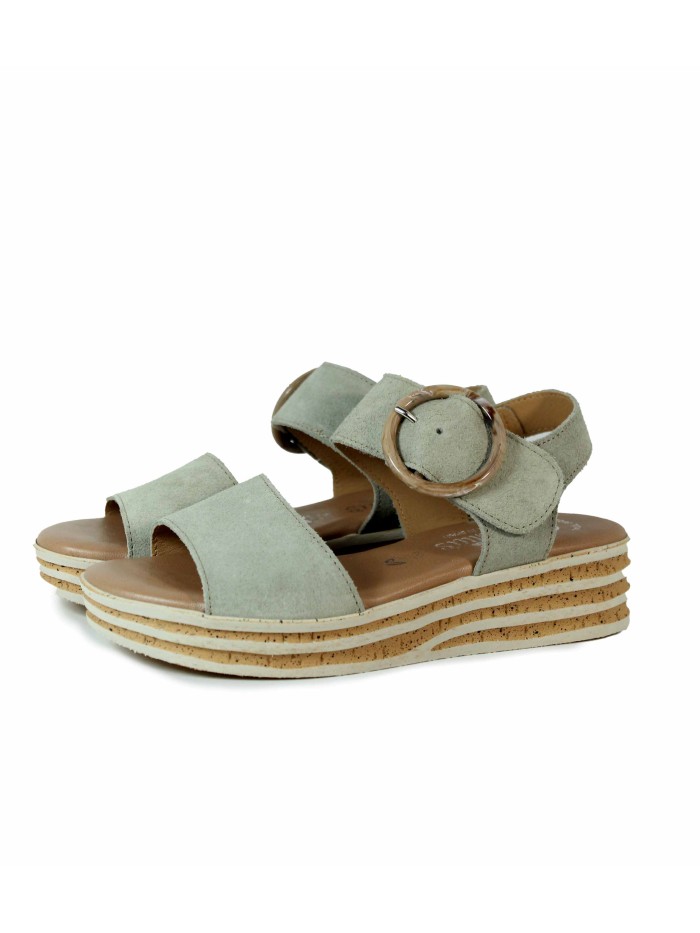 SANDALIAS DE PIEL CON CUÑA DE CORCHO 1945 VALERIA´S VERDE