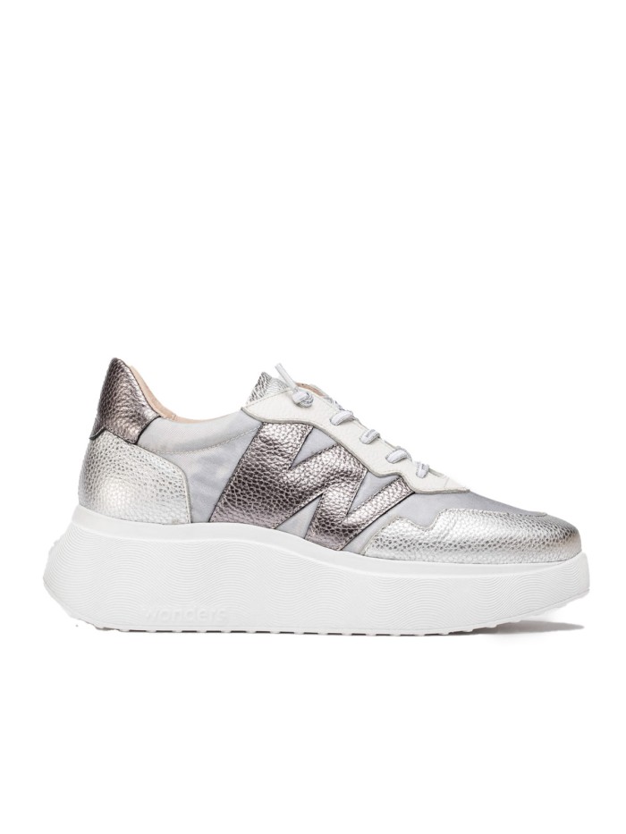 ZAPATILLAS CON SUELA VOLUMEN DE MUJER WONDERS ZENIT A-3622 PLATA-PLOMO