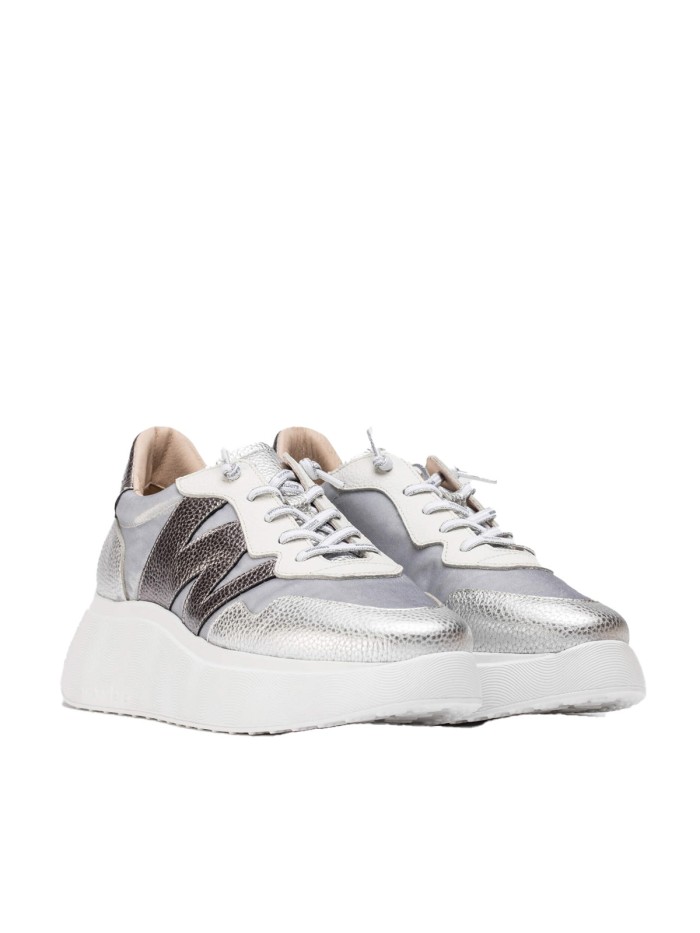 ZAPATILLAS CON SUELA VOLUMEN DE MUJER WONDERS ZENIT A-3622 PLATA-PLOMO