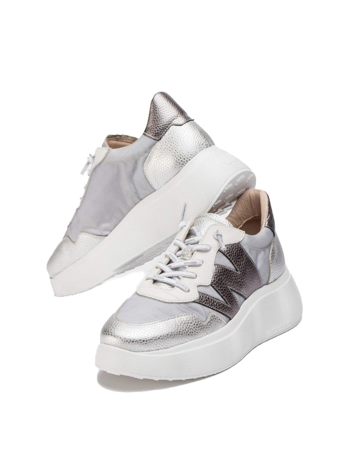 ZAPATILLAS CON SUELA VOLUMEN DE MUJER WONDERS ZENIT A-3622 PLATA-PLOMO