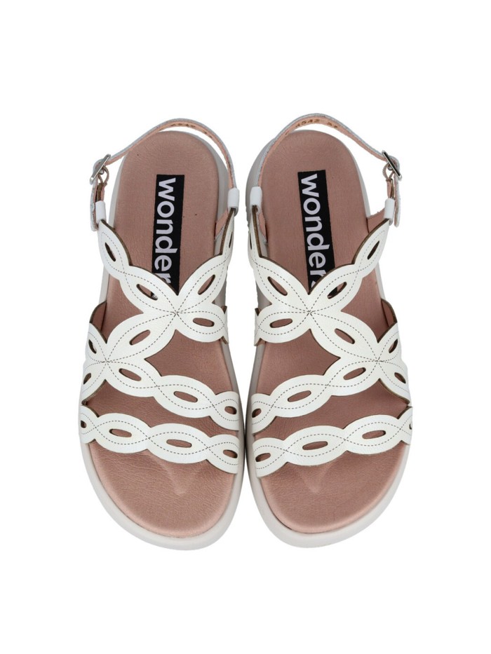 SANDALIA BLANCA DE PIEL TROQUELADA WONDERS DARYA C-6542