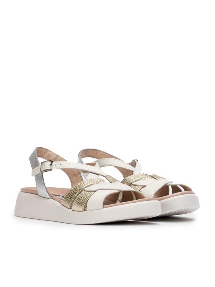 SANDALIA METALIZADA DE PIEL WONDERS PATERNA C-6530 PLATINO