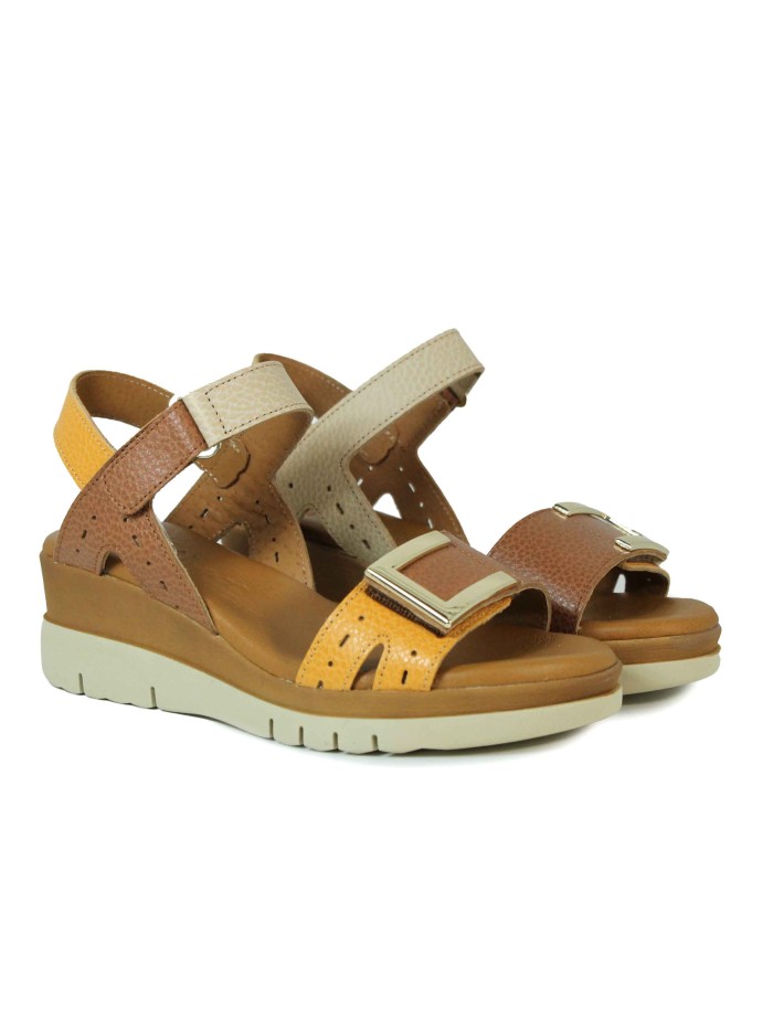 SANDALIAS DE CUÑA PLANTA DE GEL APLAUSO 8237 CUERO
