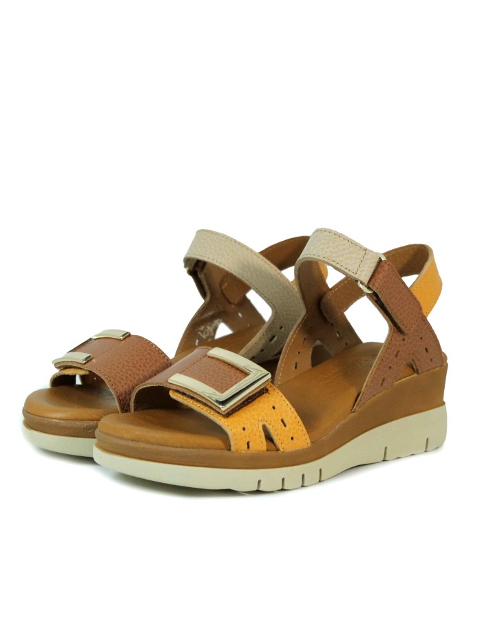 SANDALIAS DE CUÑA PLANTA DE GEL APLAUSO 8237 CUERO