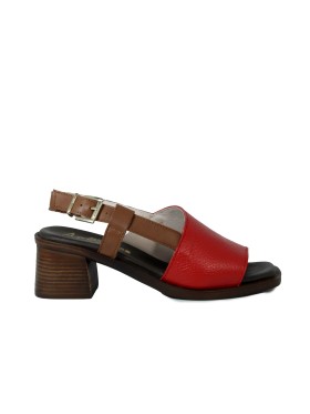 SANDALIA DE PIEL CON TACÓN APLAUSO EVE 003 ROJO