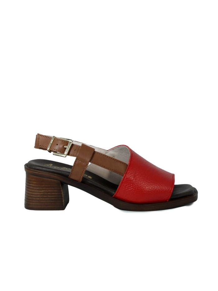SANDALIA DE PIEL CON TACÓN APLAUSO EVE 003 ROJO