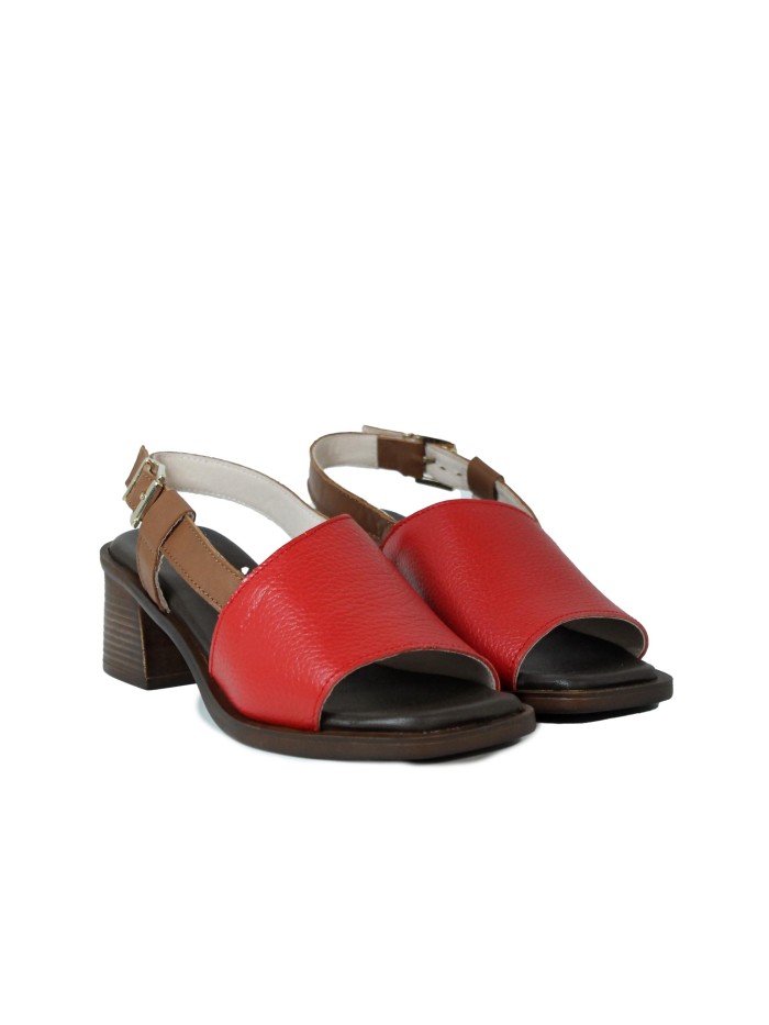 SANDALIA DE PIEL CON TACÓN APLAUSO EVE 003 ROJO