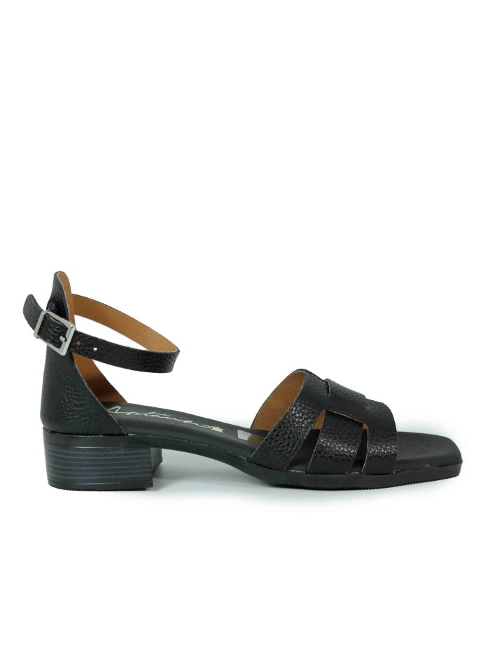 SANDALIAS DE PIEL CON TACÓPN BAJO APLAUSO 698 NEGRO