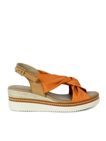 SANDALIAS NARANJA DE PIEL CON CUÑA Y PLANTA DE GEL APLAUSO 229