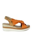 SANDALIAS NARANJA DE PIEL CON CUÑA Y PLANTA DE GEL APLAUSO 229