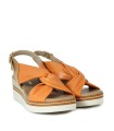 SANDALIAS NARANJA DE PIEL CON CUÑA Y PLANTA DE GEL APLAUSO 229