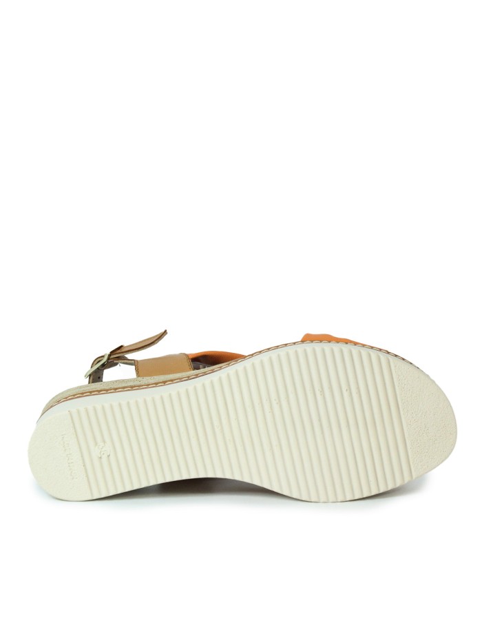 SANDALIAS NARANJA DE PIEL CON CUÑA Y PLANTA DE GEL APLAUSO 229