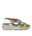 SANDALIAS DE CUÑA EN PIEL CON PLANTA DE GEL APLAUSO 12302 MULTI-FUXIA