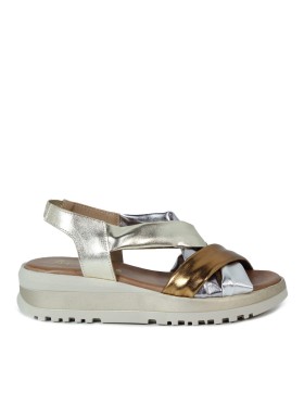 SANDALIAS DE PIEL CON PLANTA DE GEL APLAUSO 12302 MULTIMETAL-ORO