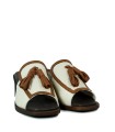SANDALIAS DESTALONADA DE PIEL CON BORLAS APLAUSO BEIGE