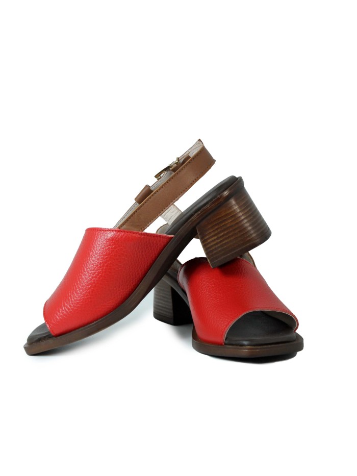 SANDALIA DE PIEL CON TACÓN APLAUSO EVE 003 ROJO