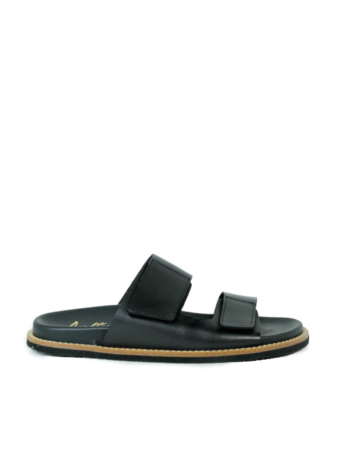 SANDALIAS PLANAS CON VELCRO PARA MUJER 16485 NEGRO