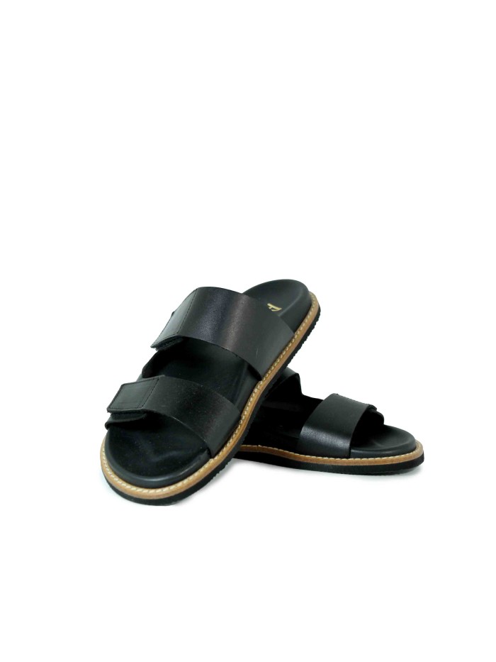 SANDALIAS PLANAS CON VELCRO PARA MUJER 16485 NEGRO