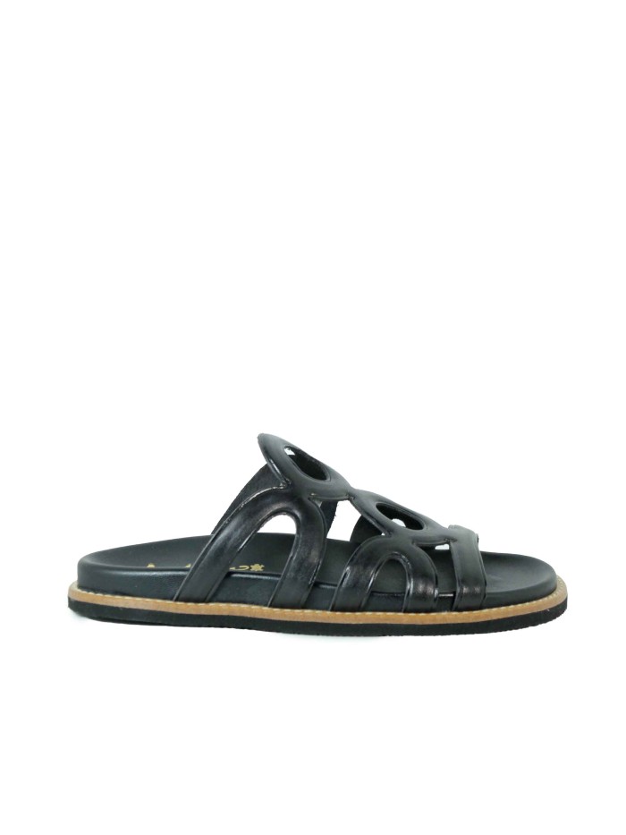 SANDALIA PLANA DE PIEL PARA MUJER 2000 NEGRO