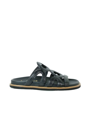 SANDALIA PLANA DE PIEL PARA MUJER 2000 NEGRO