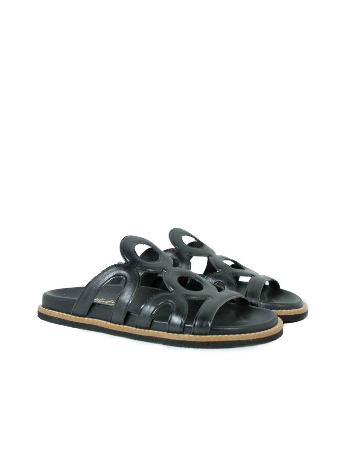 SANDALIA PLANA DE PIEL PARA MUJER 2000 NEGRO